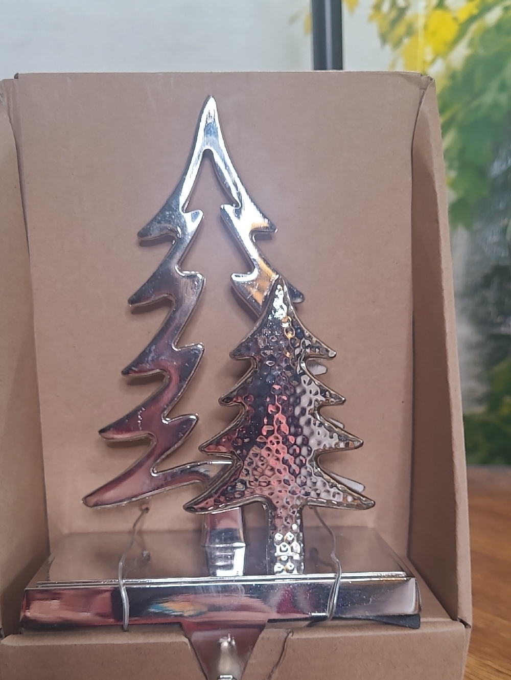 New in box! Northlight Deluxe Silver Double Pine Tree Christmas Stocking Hanger